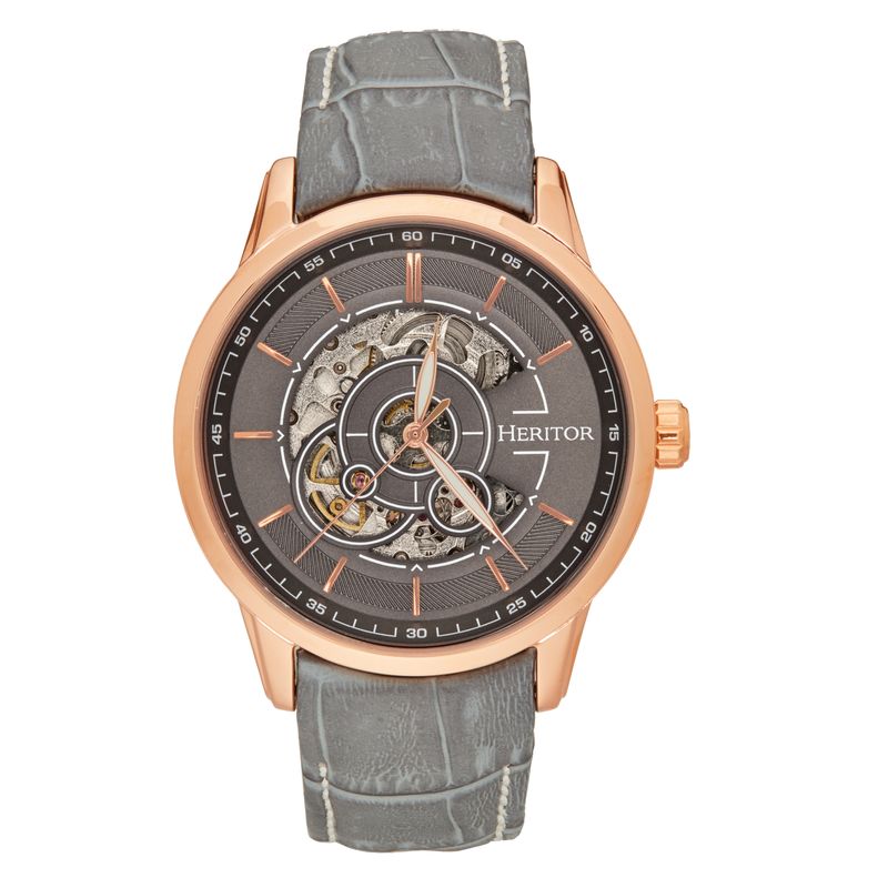 Heritor Automatic Davies Semi-Skeleton Leather-Band Watch
