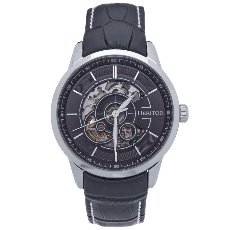 Heritor Automatic Davies Semi-Skeleton Leather-Band Watch