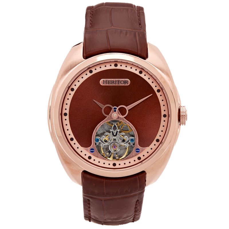 Heritor Automatic Roman Semi-Skeleton Leather-Band Watch