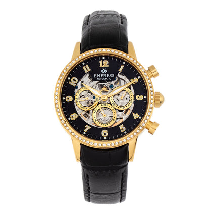 Empress Beatrice Automatic Skeleton Dial Leather-Band Watch w/Day/Date