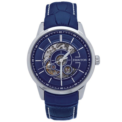 Heritor Automatic Davies Semi-Skeleton Leather-Band Watch