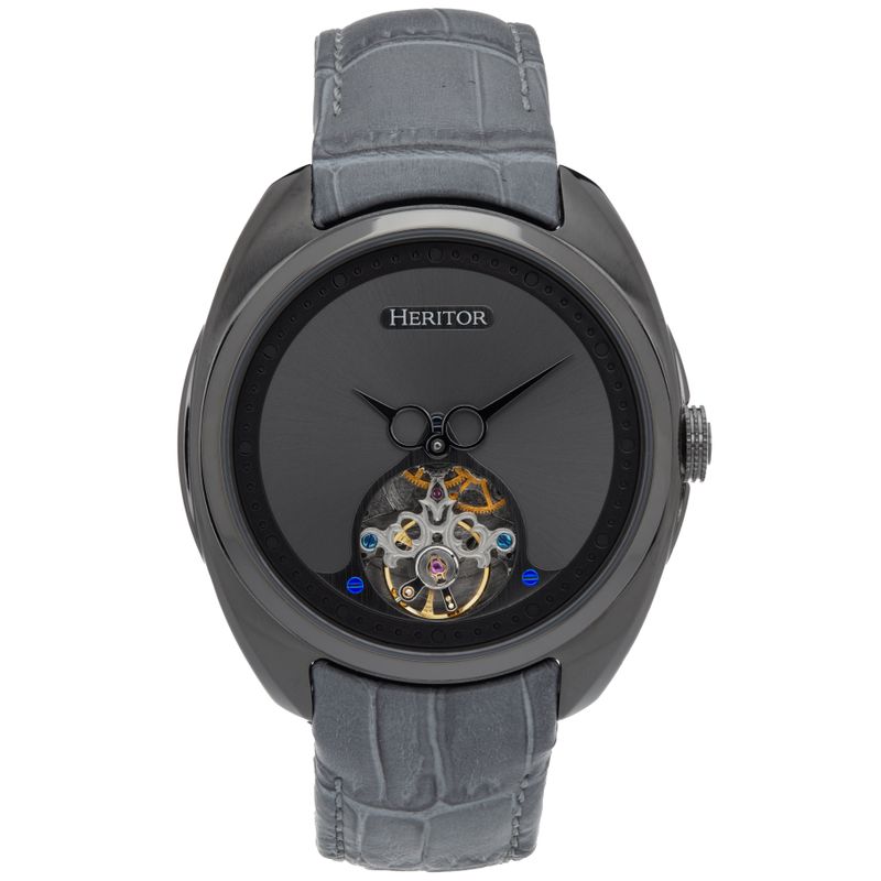 Heritor Automatic Roman Semi-Skeleton Leather-Band Watch