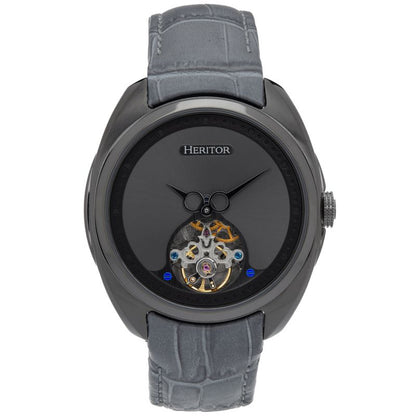 Heritor Automatic Roman Semi-Skeleton Leather-Band Watch