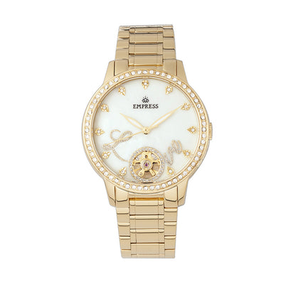Empress Quinn Automatic MOP Semi-Skeleton Dial Bracelet Watch - Gold - EMPEM2702