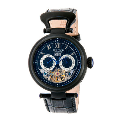 Heritor Automatic Ganzi Semi-Skeleton Leather-Band Watch