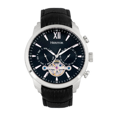 Heritor Automatic Arthur Semi-Skeleton Leather-Band Watch w/ Day/Date