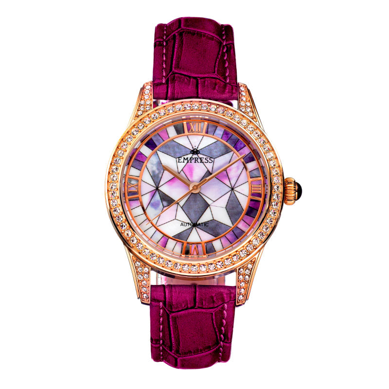 Empress Augusta Automatic Mosaic Mother-of-Pearl Leather-Band Watch