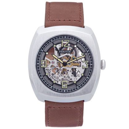 Heritor Automatic Gatling Skeletonized Leather-Band Watch