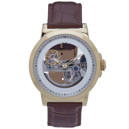 Heritor Automatic Xander Semi-Skeleton Leather-Band Watch