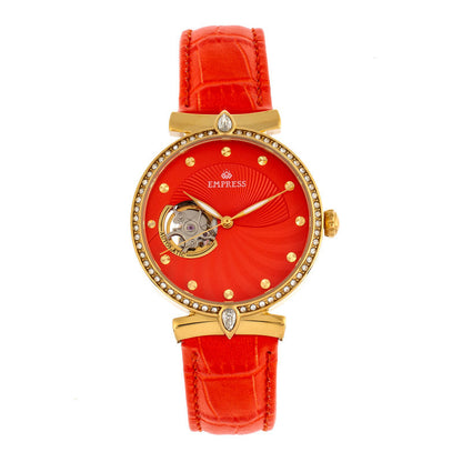 Empress Edith Semi-Skeleton Leather-Band Watch