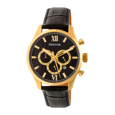Heritor Automatic Benedict Leather-Band Watch w/Day/Date