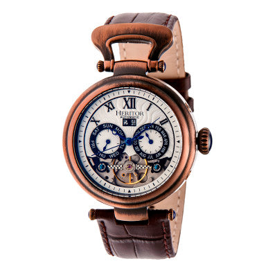 Heritor Automatic Ganzi Semi-Skeleton Leather-Band Watch