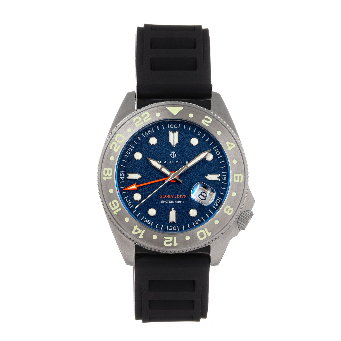 Nautis Global Dive Rubber-Strap Watch w/Date - Navy - 18093R-F