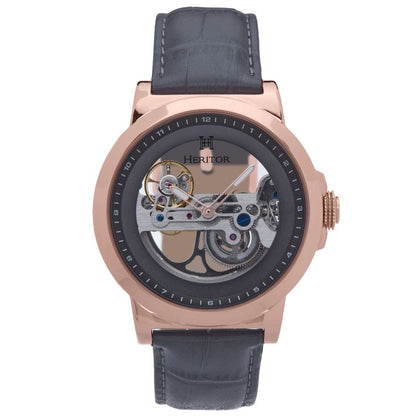 Heritor Automatic Xander Semi-Skeleton Leather-Band Watch