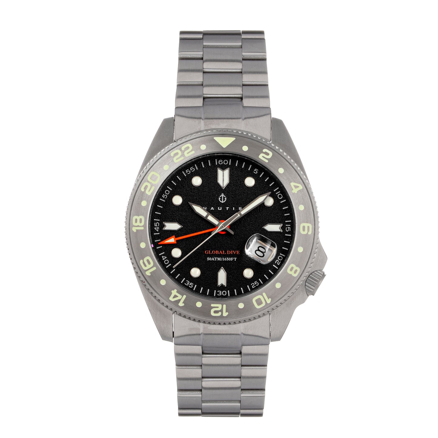Nautis Global Dive Bracelet Watch w/Date - Black - 18093G-C