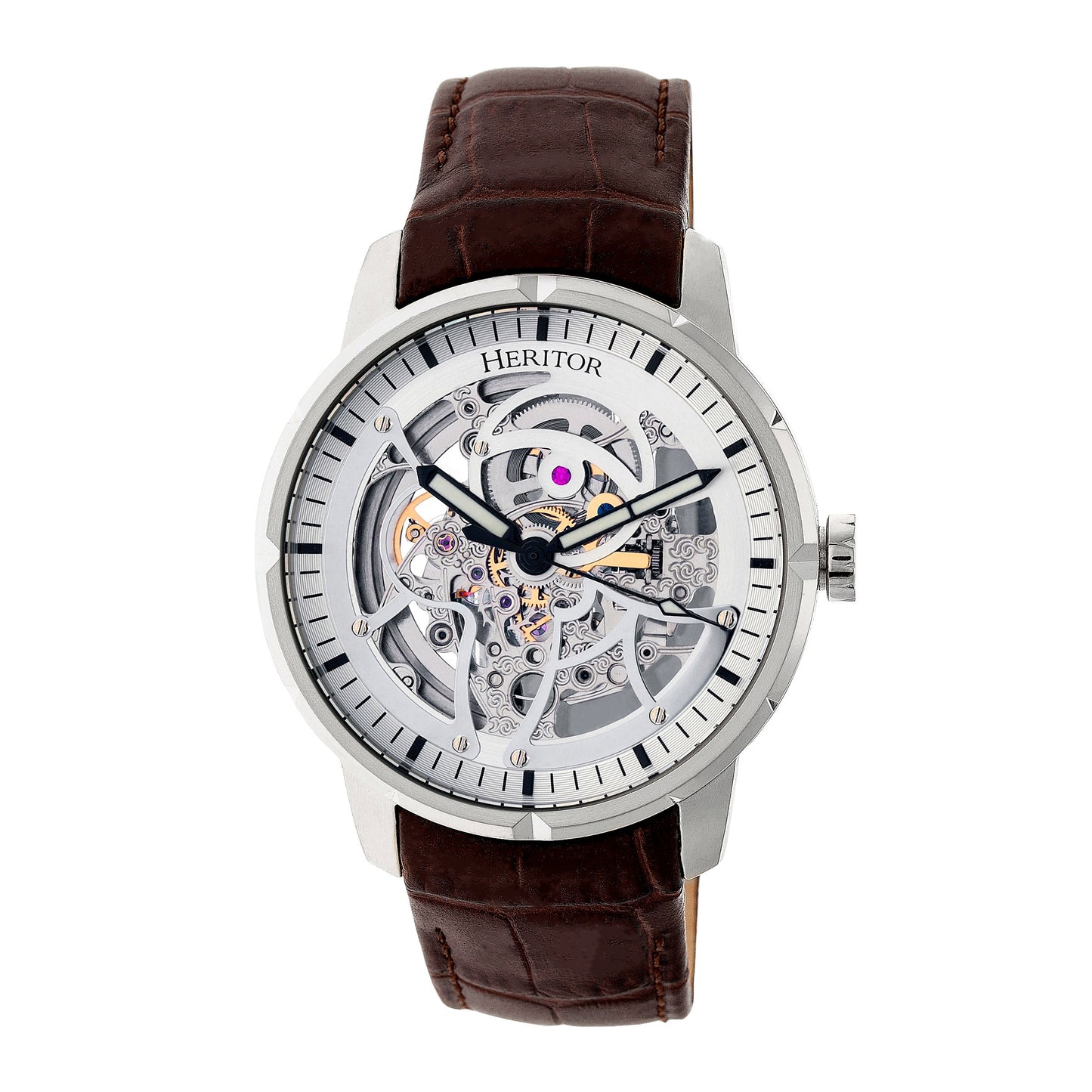 Heritor Automatic Ryder Skeleton Leather-Band Watch - Brown/White - HERHR4603