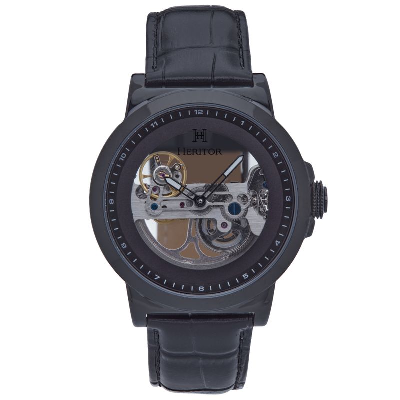 Heritor Automatic Xander Semi-Skeleton Leather-Band Watch