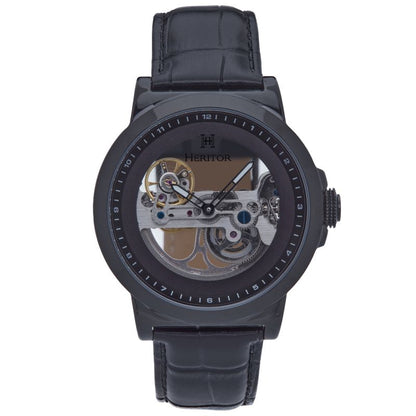 Heritor Automatic Xander Semi-Skeleton Leather-Band Watch