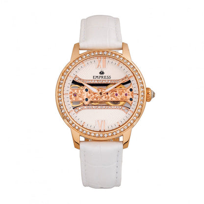 Empress Rania Mechanical Semi-Skeleton Leather-Band Watch