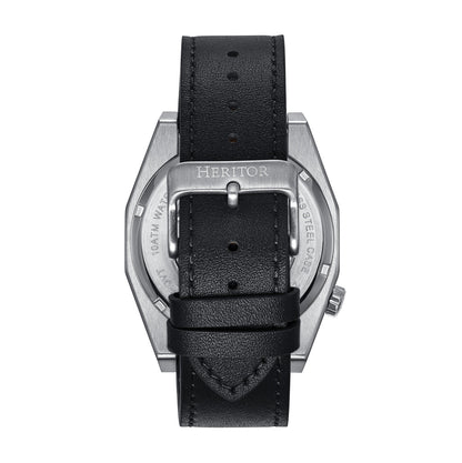 Heritor Automatic Amadeus Semi-Skeleton Leather-Band Watch - Silver/Black - HERHS3401
