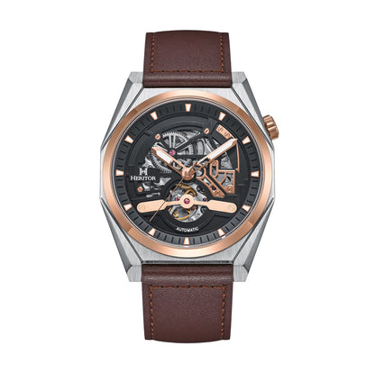 Heritor Automatic Amadeus Semi-Skeleton Leather-Band Watch