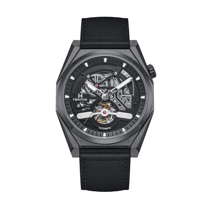 Heritor Automatic Amadeus Semi-Skeleton Leather-Band Watch