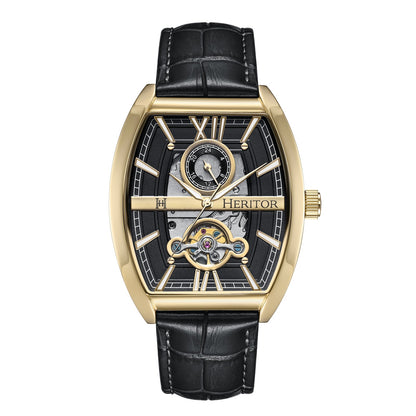 Heritor Automatic Masterson Semi-Skeleton Leather-Band Watch