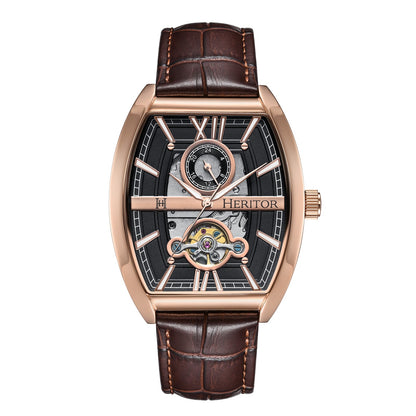 Heritor Automatic Masterson Semi-Skeleton Leather-Band Watch