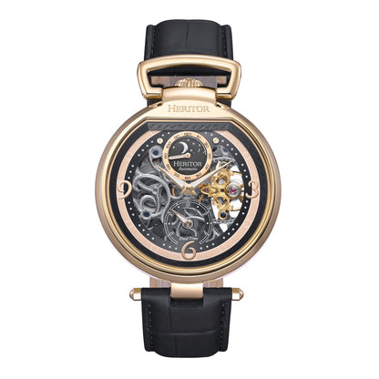 Heritor Automatic Lincoln Semi-Skeleton Leather-Band Watch