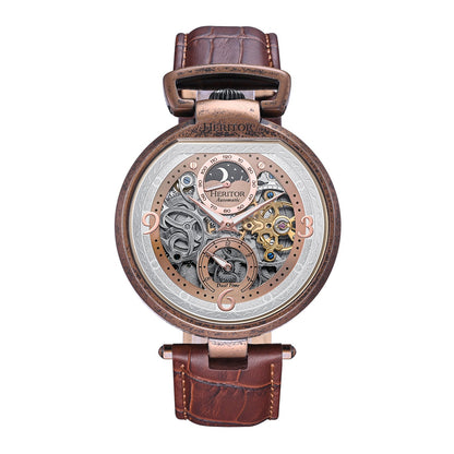 Heritor Automatic Lincoln Semi-Skeleton Leather-Band Watch