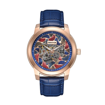 Heritor Automatic Emmanuel Semi-Skeleton Leather-Band Watches