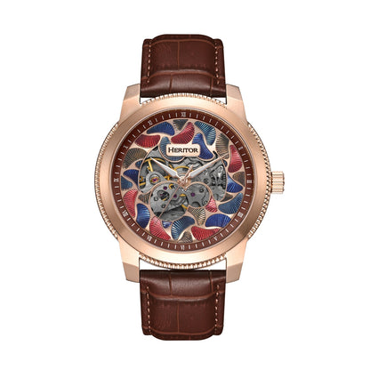 Heritor Automatic Emmanuel Semi-Skeleton Leather-Band Watches