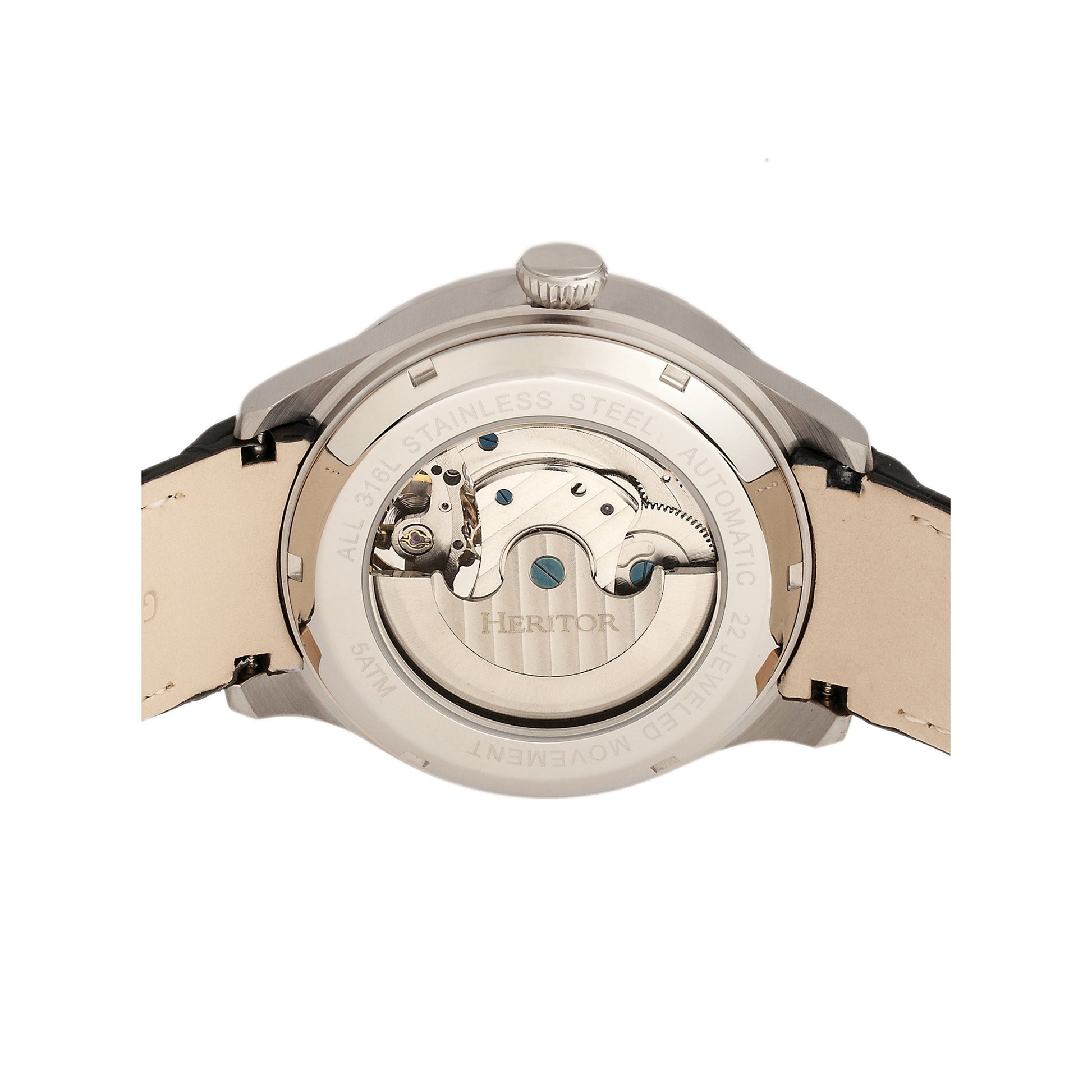 Heritor Automatic Gregory Semi-Skeleton Leather-Band Watch - Silver/Black - HERHR8101