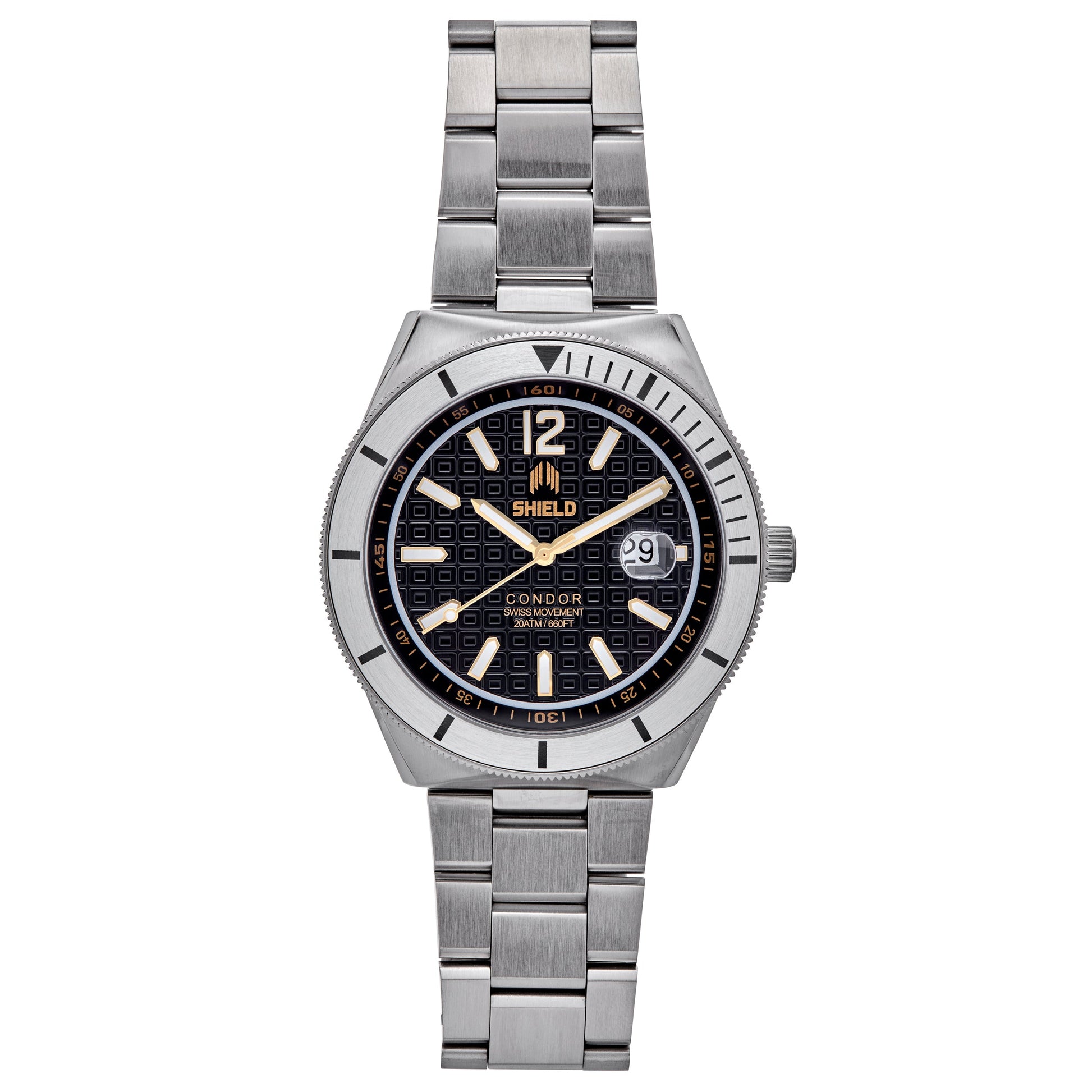 Shield Condor Bracelet Watch w/Date - Gold - SLDSH118-1